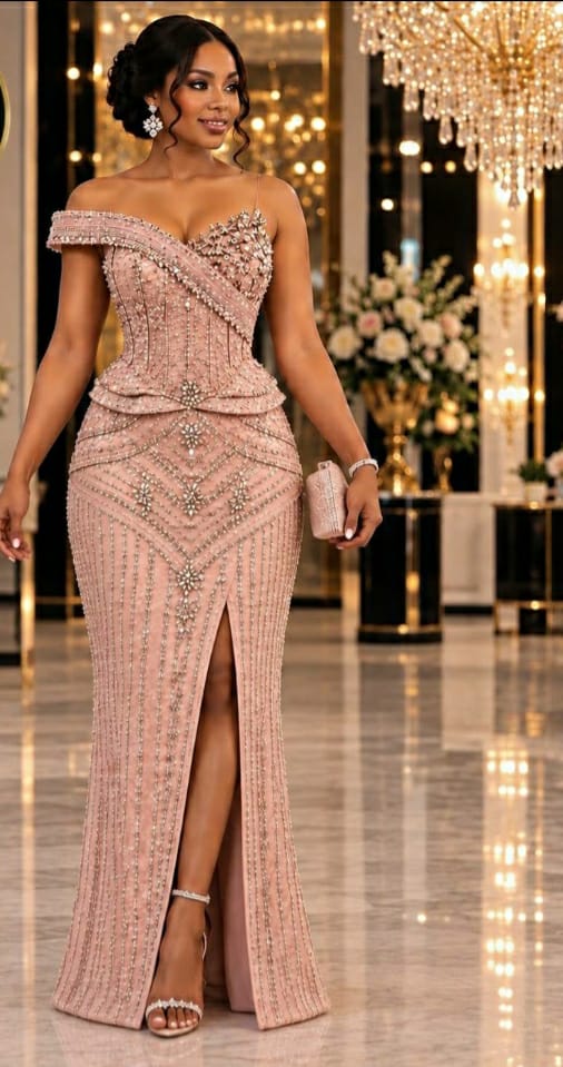 Robe Fente Épaule Dénudée Brodée