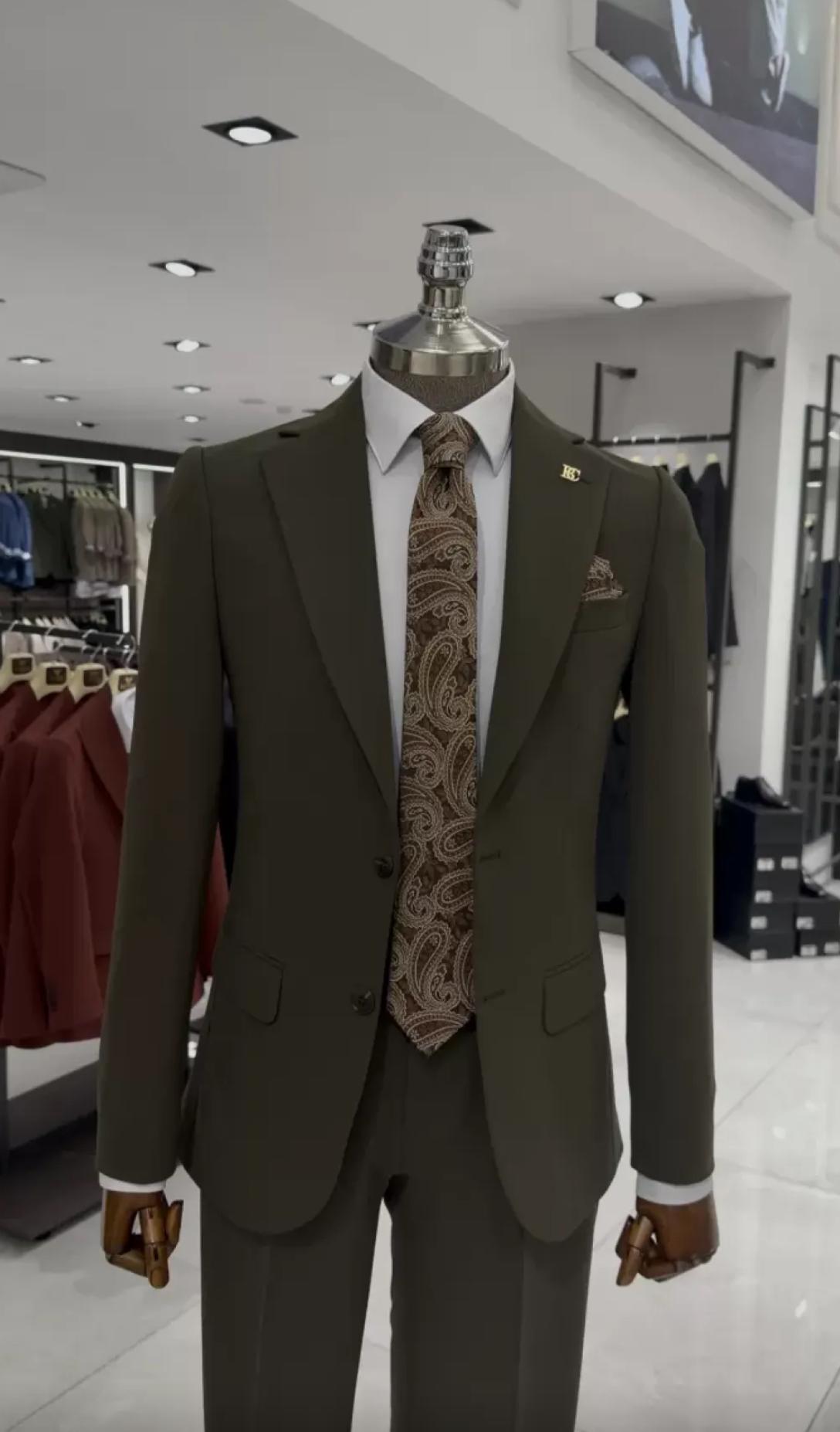 Costume Slim Vert Élégant