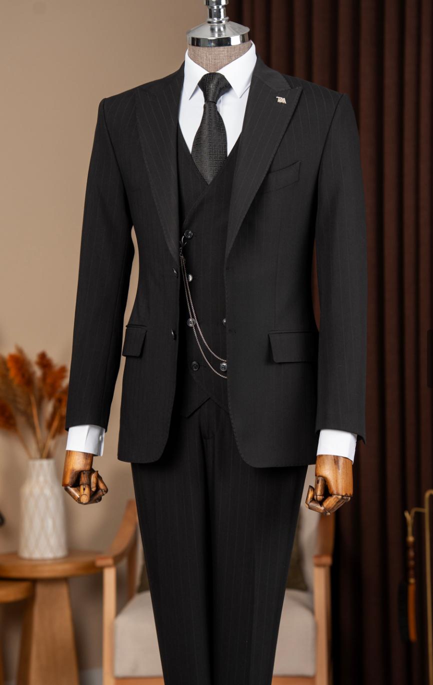 Costume 3 Pièces Noir Rayures Premium